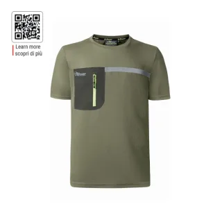 Upower Christal Camiseta Hombre con Termorregulacion Inteligente - Talla 2XL - Efecto Antimicrobiano, Detalles Reflectantes, Bolsillo con Cremallera, Proteccion DPI1 - Color Verde Oliva
