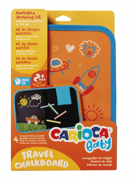 Carioca Travel Chalkboard Kit de Dibujo Portatil para Niños - Formato A4 - Incluye 4 Tizas de Colores - A Partir de 24 Meses