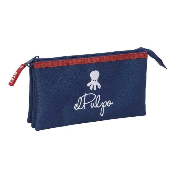 Safta el Pulpo Portatodo - 3 Compartimentos con Cremalleras - Bolsillo Interior - 0.6L - 220x30x120mm - Color Azul Marino