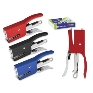 Bismark Grapadora Mini Tenaza + 2000 Grapas - Capacidad de Grapado 15 Hojas - Diseño Ergonomico - Alta Durabilidad - Colores Surtidos · Pack de 8 uds.