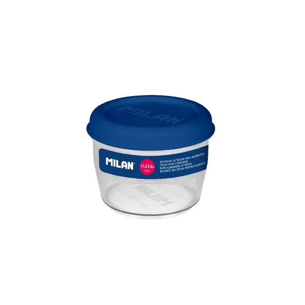 Milan Coleccion Nata 624 Fiambrera Hermetica de Tritan Redonda 0.5L - Apta para Microondas, Lavavajillas y Congelador - Libre de BPA - Medidas 12 Ø x 9,2cm - Color Transparente/Azul