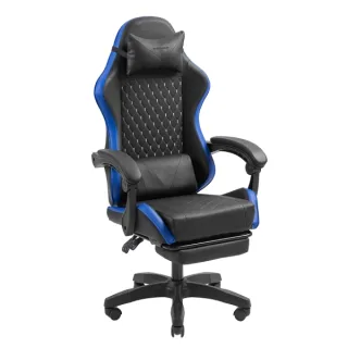 Mars Gaming MGC-X Silla Gaming Ergonomica - Reposapies Extensible - Cojines Lumbar y Cervical - 660x540x1250mm - Acabado en Cuero PU - Color Negro y Azul