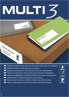 Multi3 Pack de 2.400 Etiquetas Rectangulares Tamaño 70x36mm - 100 Hojas por 24 Etiquetas - Adhesivo Permanente - Cantos Rectos - Color Blanco