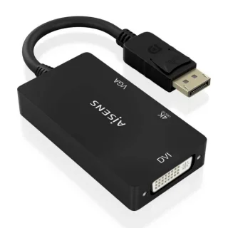 Aisens Conversor MST/SST Displayport a DVI/HDMI/VGA 3 en 1 - Conector DP Macho - Salidas HDMI 4K@60Hz, DVI y VGA - Soporta Modo SST y MST - Color Negro