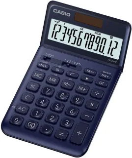 Casio JW-200SC Calculadora de Sobremesa 12 Digitos Inclinacion Ajustable - Simbolos de Comando de Funcion - Memoria Total General e Independiente - Alimentacion Solar y Pilas - Color Azul Ma