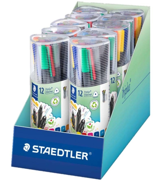 Staedtler Triplus Fineliner 334 Pack de 12 Rotuladores Punta Fina - Trazo 0.3 mm aprox. - Tinta Base de Agua - 97% de Plastico Reciclado - Colores Surtidos · Pack de 10 uds.