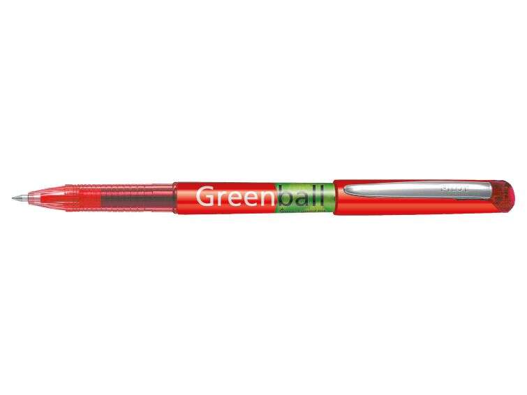 Pilot Boligrafo de Tinta Liquida Greenball - Recargable - Fabricado con Plastico Reciclado - Punta Media 0.7mm - Trazo 0.35mm - Color Rojo · Pack de 10 uds.