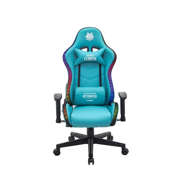 Cromad Serie Fenrir Silla Gaming RGB - Estructura Robusta - Piel Sintetica de Alta Calidad - Altura Regulable con Piston de Gas Clase 2 - Respaldo Reclinable - Cojin Lumbar y Cervical - Repo