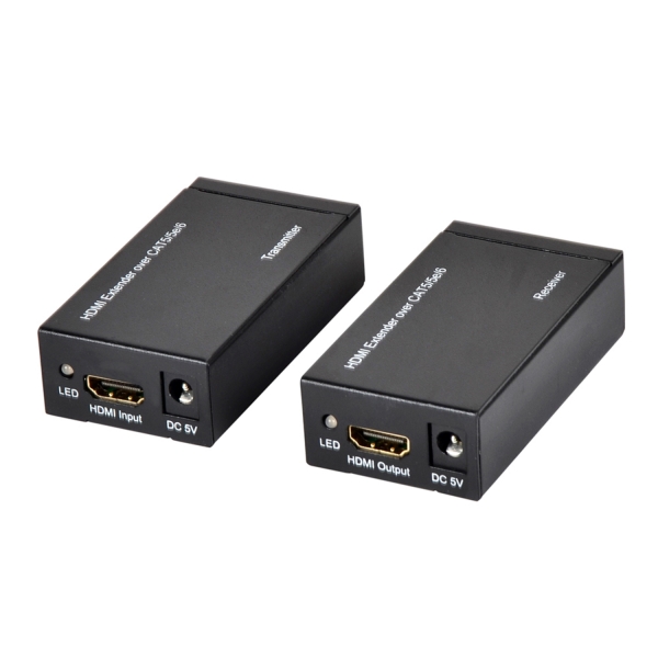Ewent Pack Extensor HDMI por Cable UTP - hasta 60 Metros - Resolucion 1080P con Cable Cat6 - Color Negro