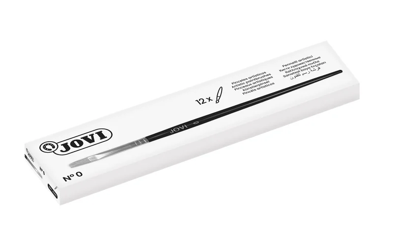 Jovi Pincel Artistico Plano Pelo de Cerda Nº 0 - Pelo Natural - Mango de Madera - Punta Plana - Pelo Duro - Color Varios · Pack de 12 uds.