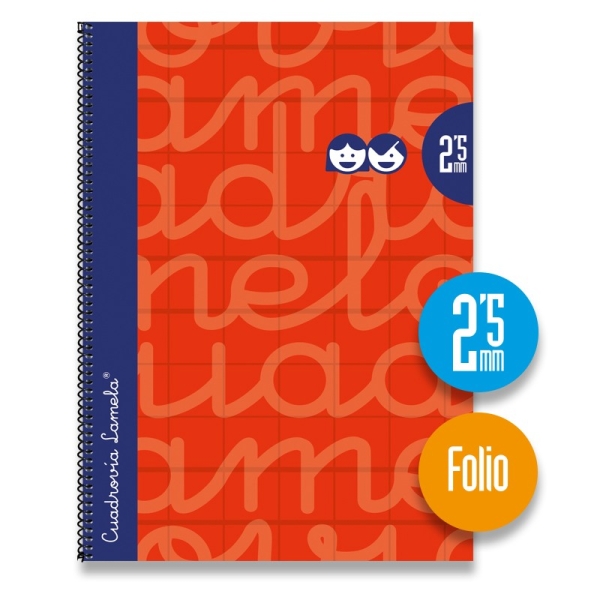 Lamela Cuaderno Espiral con 80 Hojas de 90g/m2 con Margen - Formato Folio - Pauta Cuadrovia de 2.5mm - Cubierta Extra Dura - Papel Offset Blanco Extra - Color Rojo