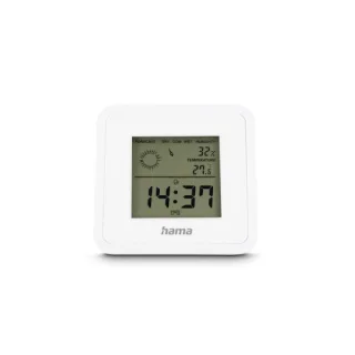 Hama Borneo Medidor de Temperatura y Humedad para Interior - Pantalla Digital - Reloj - Indicador de Confort - 8x1.2x8cm - Color Blanco
