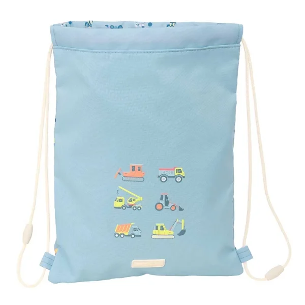 Safta Gruas Saco Plano - Bolsillo con Cremallera - Cierre con Cordones - 3L - Seguridad Garantizada - 260x10x340mm - Color Azul Claro