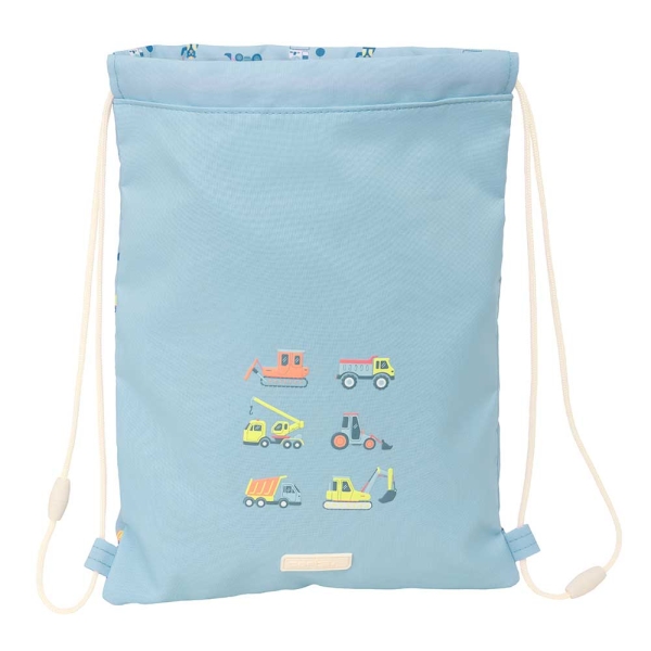 Safta Gruas Saco Plano - Bolsillo con Cremallera - Cierre con Cordones - 3L - Seguridad Garantizada - 260x10x340mm - Color Azul Claro