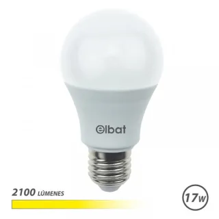 Elbat A65 Bombilla LED - Potencia 17W - Flujo Luminoso 2100lm - E27 - Temperatura de Color 3000K - Luz Calida - Apertura 220º - Vida Util 30.000h - 15.000 Encendidos - 65x115mm - Color Blanc