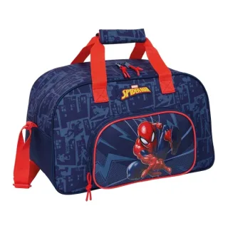 Safta Spider-Man Bolsa de Deporte - Bolsillo Frontal - Bandolera Ajustable - Asa Forrada - Doble Tirador Cremallera - Tacos Proteccion Base - Fondo Extraible - 22L - 400x230x240mm - Color Az