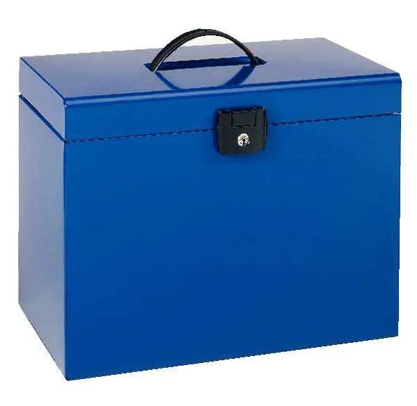 Esselte Home-Box A4 Maletin Metalico - con 5 Carpetas - Azul - con Asa y Cerradura con Llave