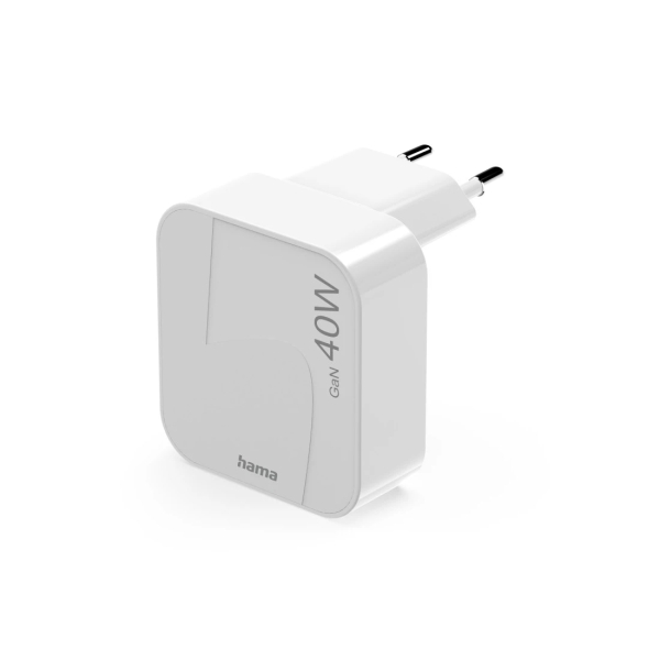 Hama Cargador de Pared - Potencia 40W - GaN - 2x USB-C - Power Delivery - Qualcomm - Color Blanco