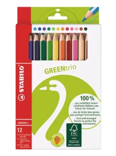 Stabilo GREENtrio Pack con 12 Lapices de Colores - Mina de 2.5mm - Ideal para el Colegio - Colores Surtidos