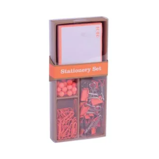 Apli Fluor Collection Set de Oficina - 25 Pins, 80 Clips de 28mm, 20 Pinzas Abatibles de 19mm y Notas Adhesivas de 100 Hojas en Naranja Fluor - Diseño Moderno y Llamativo - Producto Reposici