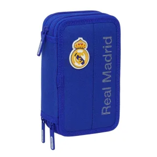 Safta Real Madrid Plumier de 3 Pisos - 37 Piezas - 1.3L - Goma - Lapiz - Boligrafos - Sacapuntas - Reglas - 16 Colores - 14 Rotuladores - 125x55x195mm - Color Azul