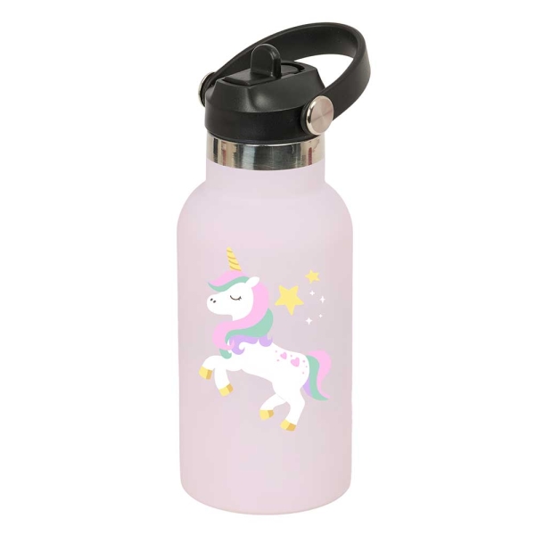 Safta Unicornio Botella Isotermica Infantil - Capacidad 350ml - Tapon Roscado con Valvula - Base de Silicona - Asa Superior - Acero Inoxidable - 12h Caliente - 24h Frio - 19.5x7.3cm - Color