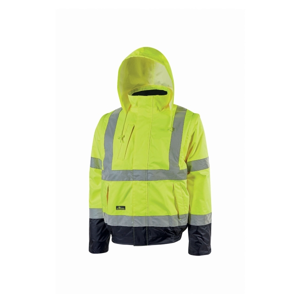 Upower Crafty Cazadora Bomber Alta Visibilidad - Talla 2XL - Mangas Separables, Bandas Reflectantes, Antilluvia, Transpirable, Impermeable, Multiples Bolsillos, Capucha Plegable, Proteccion