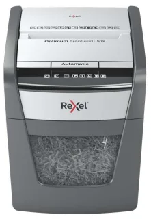 Rexel Optimum AutoFeed 50X Destructora Automatica de Corte en Particulas P-4 - Alimentacion Automatica 50 hojas y Ranura Manual 6 Hojas - Anti Atasco - Capacidad de la Papelera 20L - Color G
