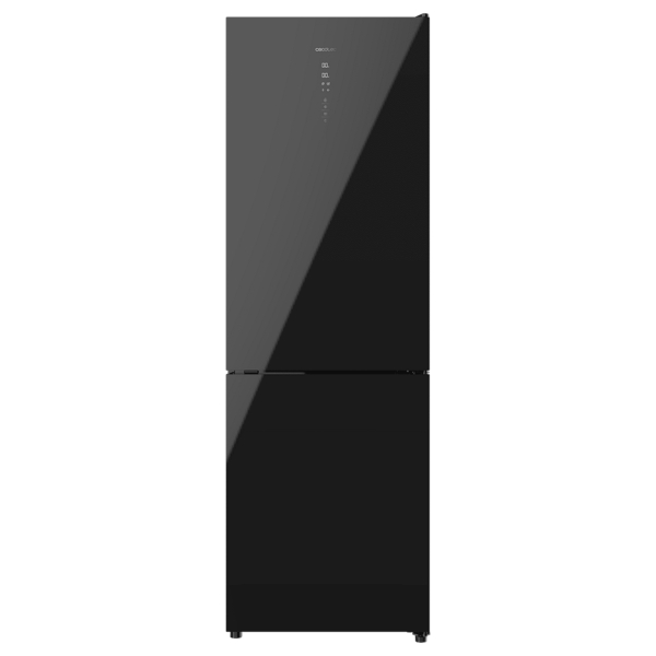 Cecotec Bolero CoolMarket Combi 322 Black Cristal E Frigorifico Combi - Capacidad 322L - Modo Vacaciones - Puerta de Cristal - Frio Envolvente - Cajon Humedad Regulable - Clase E - 185x60cm