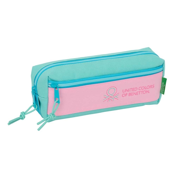 Safta Benetton Dolce Portatodo - 3 Compartimentos con Cremalleras - Goma Elastica - 0.98L - 220x60x85mm - Color Rosa Pastel