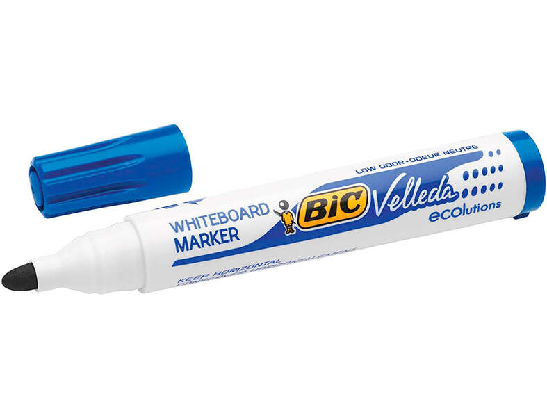 Bic Velleda 1701 ECOlutions Marcadores para Pizarra - Punta Redonda - Trazo de 1.5 mm - Tinta con Base de Alcohol - Ecologico - Borrado Optimo - Color Azul · Pack de 12 uds.