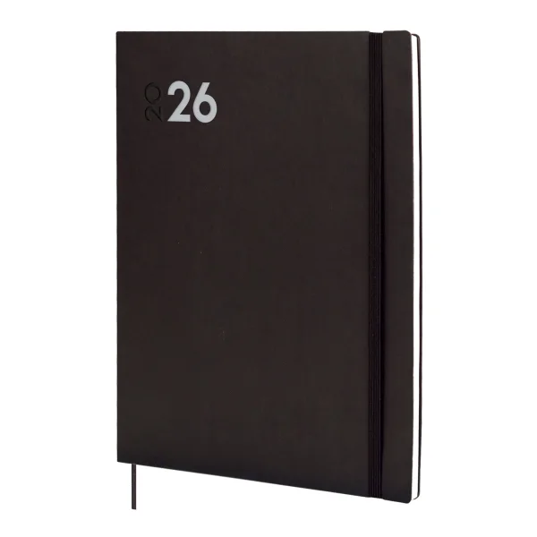 Finocam Dynamic Mara Agenda Profesional en Catalan - Anual 2026 - Tapa Blanda - Cierre con Goma Elastica - Formato Y12 - 214x11x275mm - Semana Vista en Vertical - Color Negro