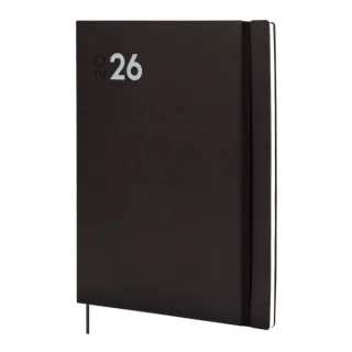 Finocam Dynamic Mara Agenda Profesional en Catalan - Anual 2026 - Tapa Blanda - Cierre con Goma Elastica - Formato Y12 - 214x11x275mm - Semana Vista en Vertical - Color Negro