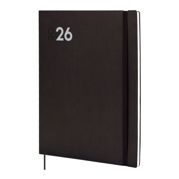Finocam Dynamic Mara Agenda Profesional en Catalan - Anual 2026 - Tapa Blanda - Cierre con Goma Elastica - Formato Y12 - 214x11x275mm - Semana Vista en Vertical - Color Negro