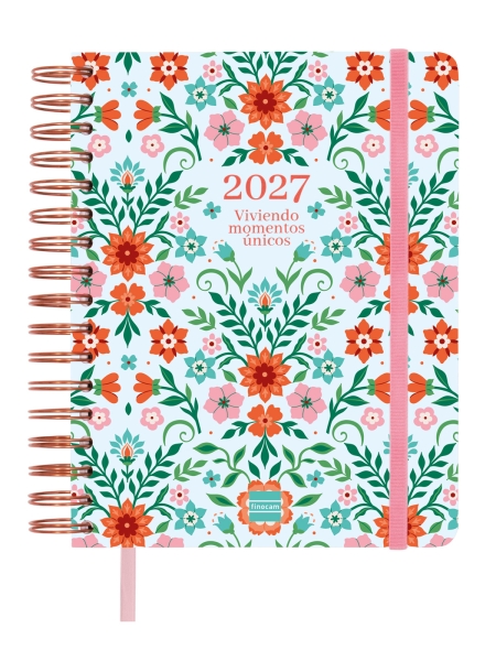 Finocam Vitae Agenda de Espiral - 16 Meses - Semana Vista Horizontal - Formato 4º - 155x217mm - Tapa Dura - Papel de 80g/m2 - Cierre con Goma Elastica - Bolsillo con Fuelle - Multicolor