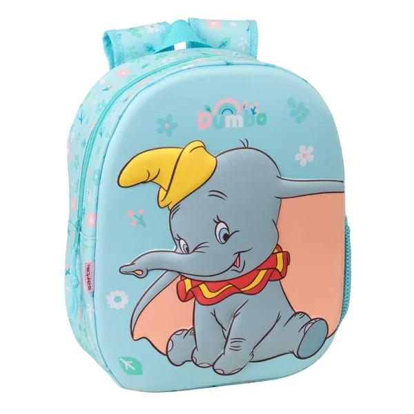 Safta Dumbo Mochila 3D - Portabotellas - Hombreras Acolchadas - Asa de Mano Superior - 27x33x10cm - Color Azul Pastel