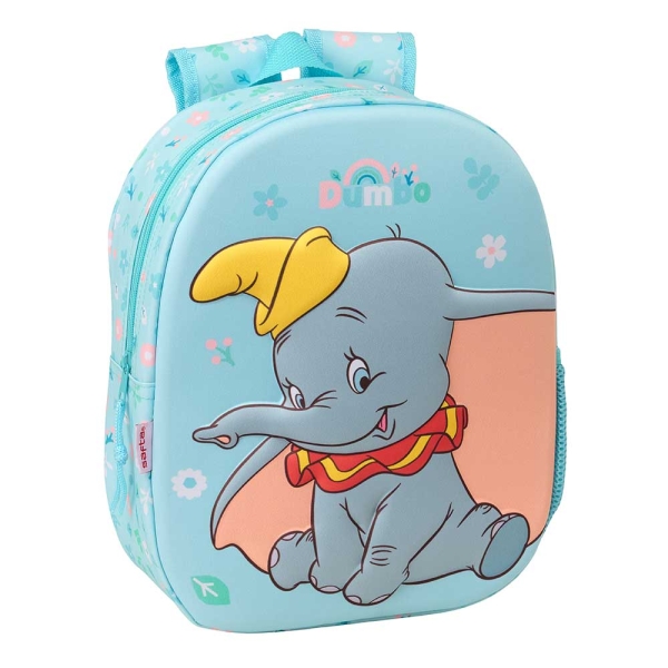 Safta Dumbo Mochila 3D - Portabotellas - Hombreras Acolchadas - Asa de Mano Superior - 27x33x10cm - Color Azul Pastel