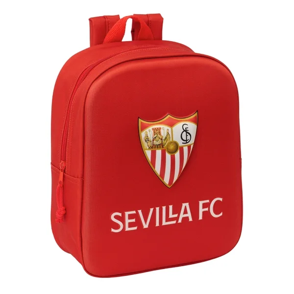 Safta Sevilla Fc Mochila Guarderia 3D de 6L - Asa de Mano Superior - Asas Regulables y Acolchadas - Cierre de Cremallera - 22x27x10cm - Color Rojo