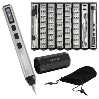 Cecotec Destornillador PrecissionGyro 5000 Infinity Auto Atornillador Inalambrico - 128 Piezas - Incluye Accesorios - Estuche de Plastico Plegable - Magnetizador - Color Plata
