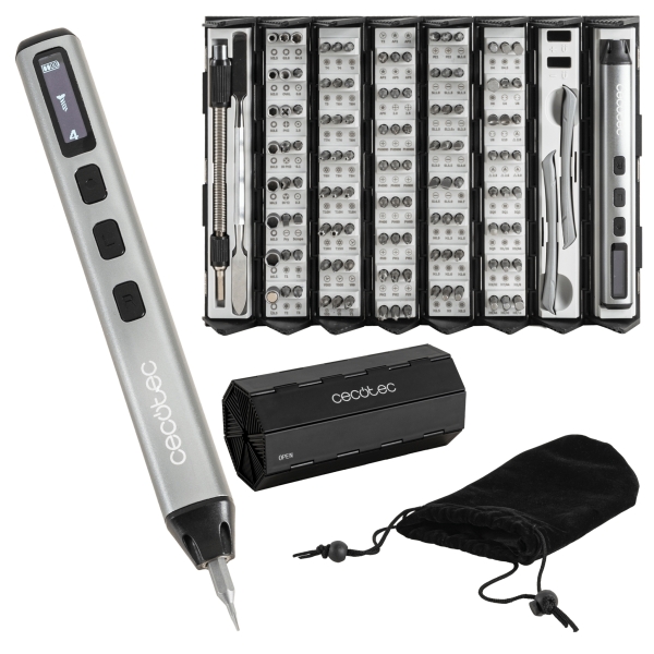 Cecotec Destornillador PrecissionGyro 5000 Infinity Auto Atornillador Inalambrico - 128 Piezas - Incluye Accesorios - Estuche de Plastico Plegable - Magnetizador - Color Plata