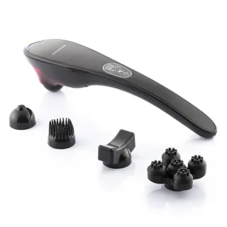 Innovagoods Masfin Masajeador de Mano Recargable - 16W - Bateria 1800mAh - Cable 95cm - Recargable - 5 Cabezales Intercambiables - Funcion Calor Infrarrojo - 11x45x8cm - Color Negro