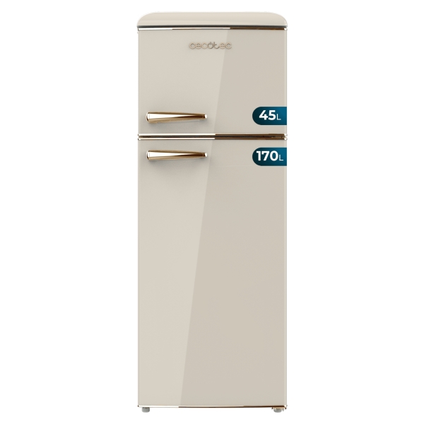 Cecotec Bolero CoolMarket 2D Origin 215 Beige E Frigorifico Dos Puertas - Capacidad 215L - Temperatura Regulable - Estilo Retro - Clase E - 148.5x55x58.5cm - Color Beige