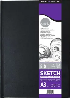 Daler Rowney Simply Cuaderno de Dibujo Cosido A3 54 Hojas 100g/m2 - Cubierta Rigida - Color Blanco