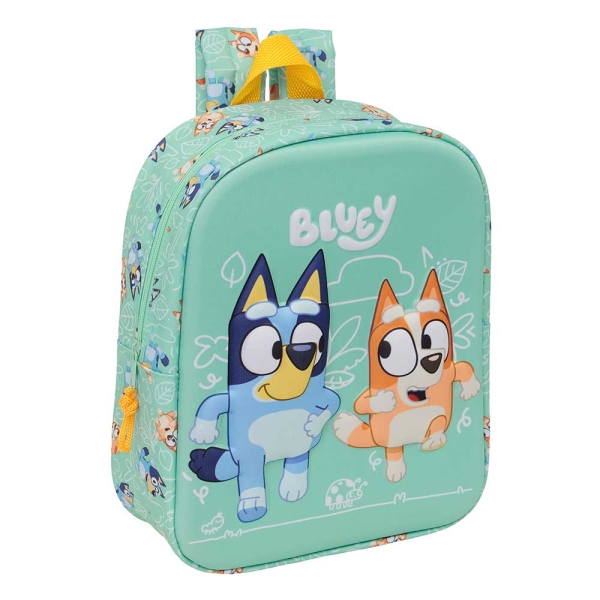 Safta Bluey Mochila Guarderia 3D - 6L - Cremallera - Asa de Mano - 22x27x10cm - Color Menta