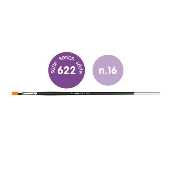 Milan 612 Premium Synthetic Pack de 3 Pinceles Planos Numero 16 - Bolsa con Colgador - Pelo Sintetico - Mango Largo - Color Madera Oscuro