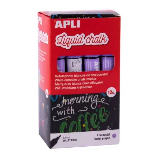 Apli Pack de 12 Rotuladores de Tiza Liquida - Punta Redonda - Ideal para Pizarras, Plastico, Vinilos, Metal, Etc - Facil de Borrar - Secado Rapido - Color Lila Pastel