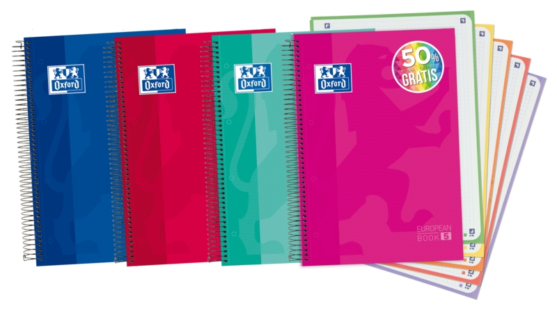 Oxford School Classic A4+ Europeanbook - Tapa Extradura - 5 Liso - 120 Hojas - Colores Surtidos · Pack de 5 uds.