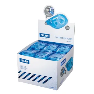 Milan Expositor con 36 Cintas Correctoras - 5mm x 8m - Color Azul