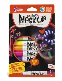 Carioca Mask Up Neon Pack de 6 Colores para la Piel en Barra Neon - Ideales para Fiestas - Fluorescentes con Luz Ultravioleta - Brillantes y Lavables - 2 Tutoriales Incluidos - Colores Surti