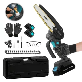 Cecotec MontanaForce 6000 Hand Sierra de Podar Inalambrica - 700W - 2 Baterias 21V 2Ah - Incluye Accesorios - Motor sin Escobillas - Engrasador de Cadena - Maletin - Color Gris Oscuro